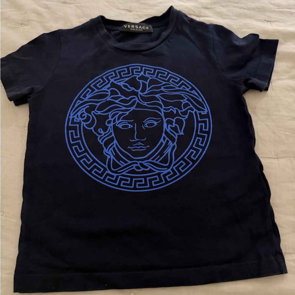 Versace Black Tee with Blue Medusa Motif
